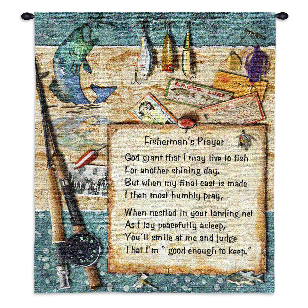 Fisherman's Prayer, Woven Tapestry Wall Art Hanging, Inspirational  Religious Poetry amongst Fishing Gear