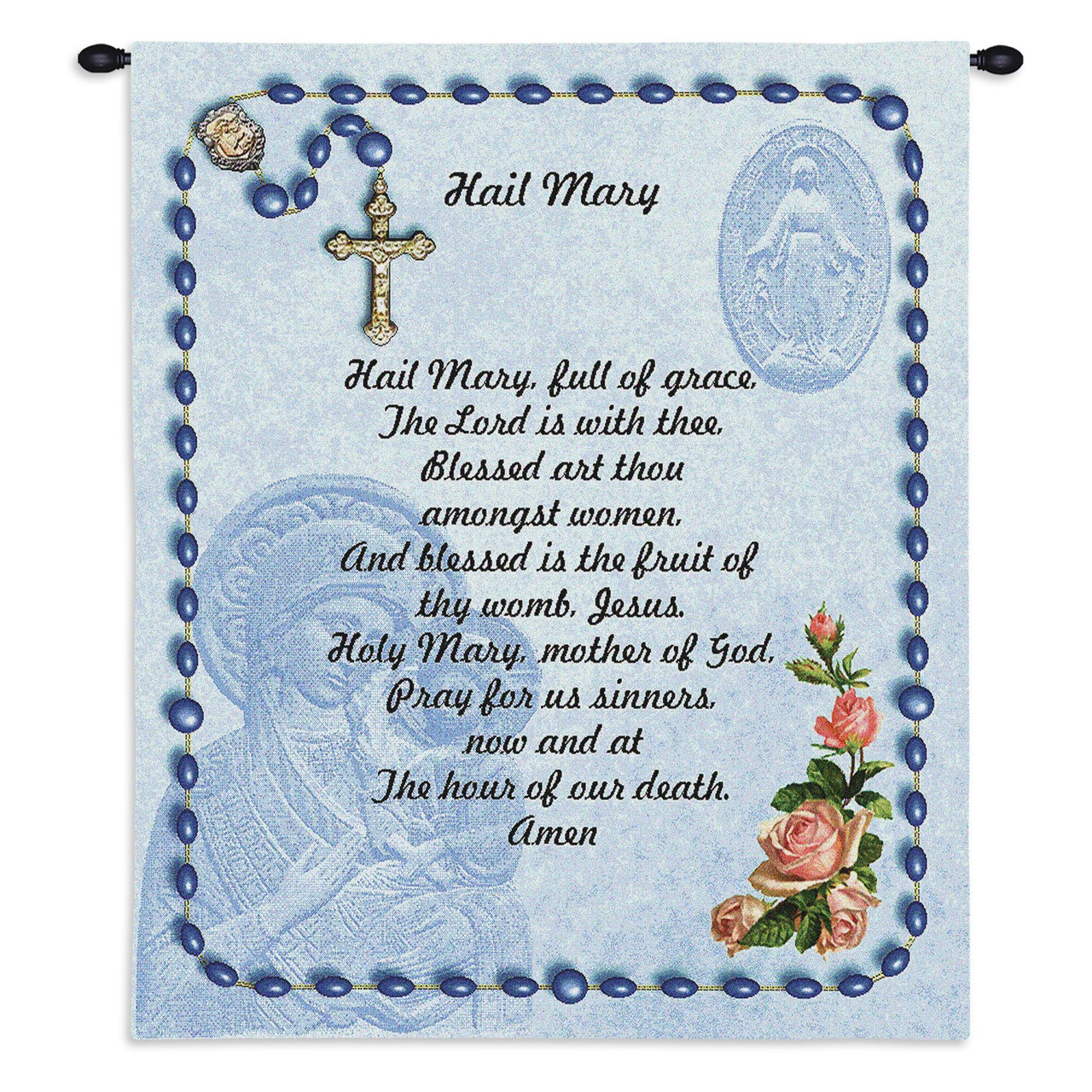 Hail Mary Woven Tapestry Wall Art Hanging Classic Catholic Prayer