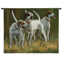 First Light Hounds by Bob Christie | Woven Tapestry Wall Art Hanging | Lifelike English Pointer Nature Scene | 100% Cotton USA Size 34x26 Wall Tapestry