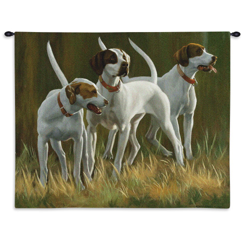 First Light Hounds by Bob Christie | Woven Tapestry Wall Art Hanging | Lifelike English Pointer Nature Scene | 100% Cotton USA Size 34x26 Wall Tapestry