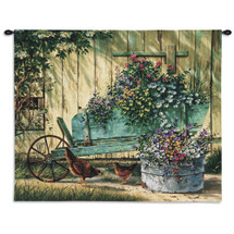 Spring Social by Michael Humphries | Woven Tapestry Wall Art Hanging | Vivid Barnyard Scene | Cotton | Made in the USA | Size 32x26 Wall Tapestry