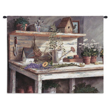 Simple Pleasure | Woven Tapestry Wall Art Hanging | Rustic Floral Garden Table with Birdhouses | 100% Cotton USA Size 34x26 Wall Tapestry