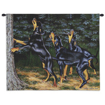 Night Song by Bob Christie | Woven Tapestry Wall Art Hanging | Dog Trio Barking Up a Forest Tree | 100% Cotton USA Size 34x26 Wall Tapestry
