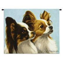 Papillon by Bob Christie | Woven Tapestry Wall Art Hanging | Cute Toy Spaniel Duo Close Up | 100% Cotton USA Size 34x26 Wall Tapestry