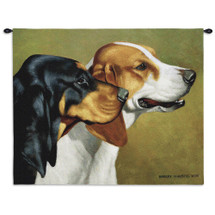 Coonhound by Bob Christie | Woven Tapestry Wall Art Hanging | Focused Hound Duo Profile | 100% Cotton USA Size 34x26 Wall Tapestry