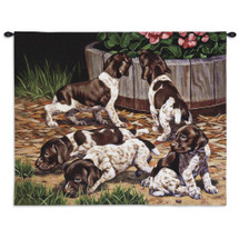 Common Scents by Bob Christie | Woven Tapestry Wall Art Hanging | Mischievous Puppies Exploring Nature | 100% Cotton USA Size 34x26 Wall Tapestry