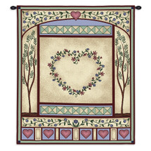 Love Quilt II | Woven Tapestry Wall Art Hanging | Botanical Embroidery Pattern Hearts | 100% Cotton USA Size 34x26 Wall Tapestry