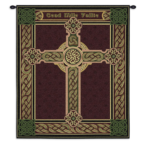 Celtic Irish Cross One Thousand Blessings | Woven Tapestry Wall Art Hanging | Celtic Tribal Knot Design | Cotton | Made in the USA | Size 34x27 Wall Tapestry