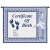 Birth Certificate Blue | Woven Tapestry Wall Art Hanging | Baby Birth Blue Embroidery with Stork | 100% Cotton USA Size 33x26 Wall Tapestry