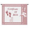 Birth Certificate Pink | Woven Tapestry Wall Art Hanging | Baby Birth Pink Embroidery with Stork | 100% Cotton USA Size 33x26 Wall Tapestry