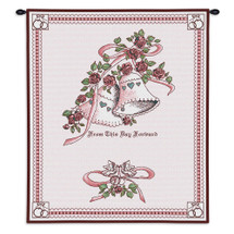 Matrimony Pink Wedding | Woven Tapestry Wall Art Hanging | Bells Adorned with Roses - Lovely Wedding Gift | 100% Cotton USA Size 33x26 Wall Tapestry