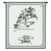 Matrimony Green Wedding | Woven Tapestry Wall Art Hanging | Bells Adorned with Roses - Lovely Wedding Gift | 100% Cotton USA Size 33x26 Wall Tapestry