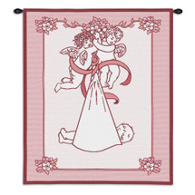 New Angel and Baby Pink | Woven Tapestry Wall Art Hanging | Lovely Guardian Angels Delivering Newborn | 100% Cotton USA Size 33x26 Wall Tapestry