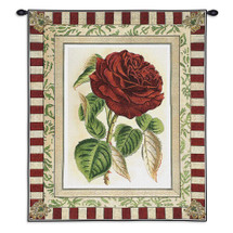Red Rose I | Woven Tapestry Wall Art Hanging | Floral Still Life with Striped Border | 100% Cotton USA Size 33x26 Wall Tapestry