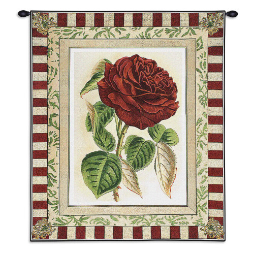 Red Rose I Woven Tapestry Wall Art Hanging Floral Still Life with Striped Border 100