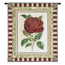 Red Rose II | Woven Tapestry Wall Art Hanging | Floral Still Life with Striped Border | 100% Cotton USA Size 33x26 Wall Tapestry