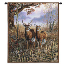 Country Treasures | Woven Tapestry Wall Art Hanging | Deer on Field Cabin Lodge Wildlife Artwork | 100% Cotton USA Size 34x26 Wall Tapestry