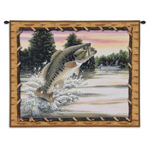 Bass Attack | Woven Tapestry Wall Art Hanging | Bass Outdoorsman Fishing Cabin Lodge Decor | Cotton | Made in the USA | Size 32x26 Wall Tapestry