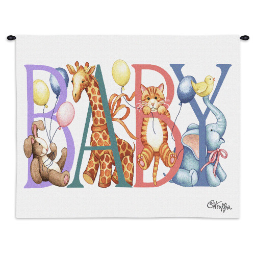 Baby Animals | Woven Tapestry Wall Art Hanging | Newborn Celebration with Delightful Animals | 100% Cotton USA Size 36x24 Wall Tapestry