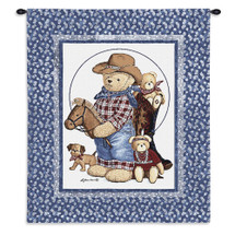 Curly Bears | Woven Tapestry Wall Art Hanging | Adorable Wild West Stuffed Animals | 100% Cotton USA Size 31x26 Wall Tapestry