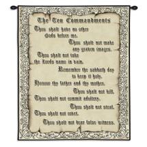 The Ten Commandments | Woven Tapestry Wall Art Hanging | Religious Beige Biblical Commandments | 100% Cotton USA Size 34x26 Wall Tapestry