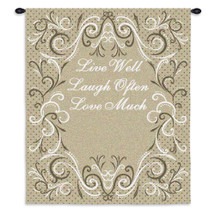 Life Scroll Toffee | Woven Tapestry Wall Art Hanging | Inspirational Text with Intricate Scrollwork Border | 100% Cotton USA Size 34x26 Wall Tapestry