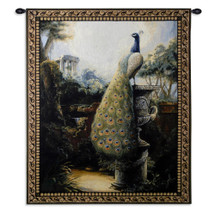 Luogo Tranquillo by Paul Panossian | Woven Tapestry Wall Art Hanging | Peacock Garden in Ancient Ruins | Cotton | Made in the USA | Size 32x26 Wall Tapestry