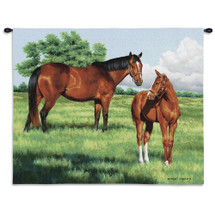 My Pride by Bob Christie | Woven Tapestry Wall Art Hanging | Horses Posing on Grassy Field Equestrian Artwork | 100% Cotton USA Size 34x26 Wall Tapestry