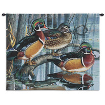 Backwater Woodies Wood Duck by Cynthie Fisher | Woven Tapestry Wall Art Hanging | Rustic Forest Wild Bird Study | 100% Cotton USA Size 34x26 Wall Tapestry