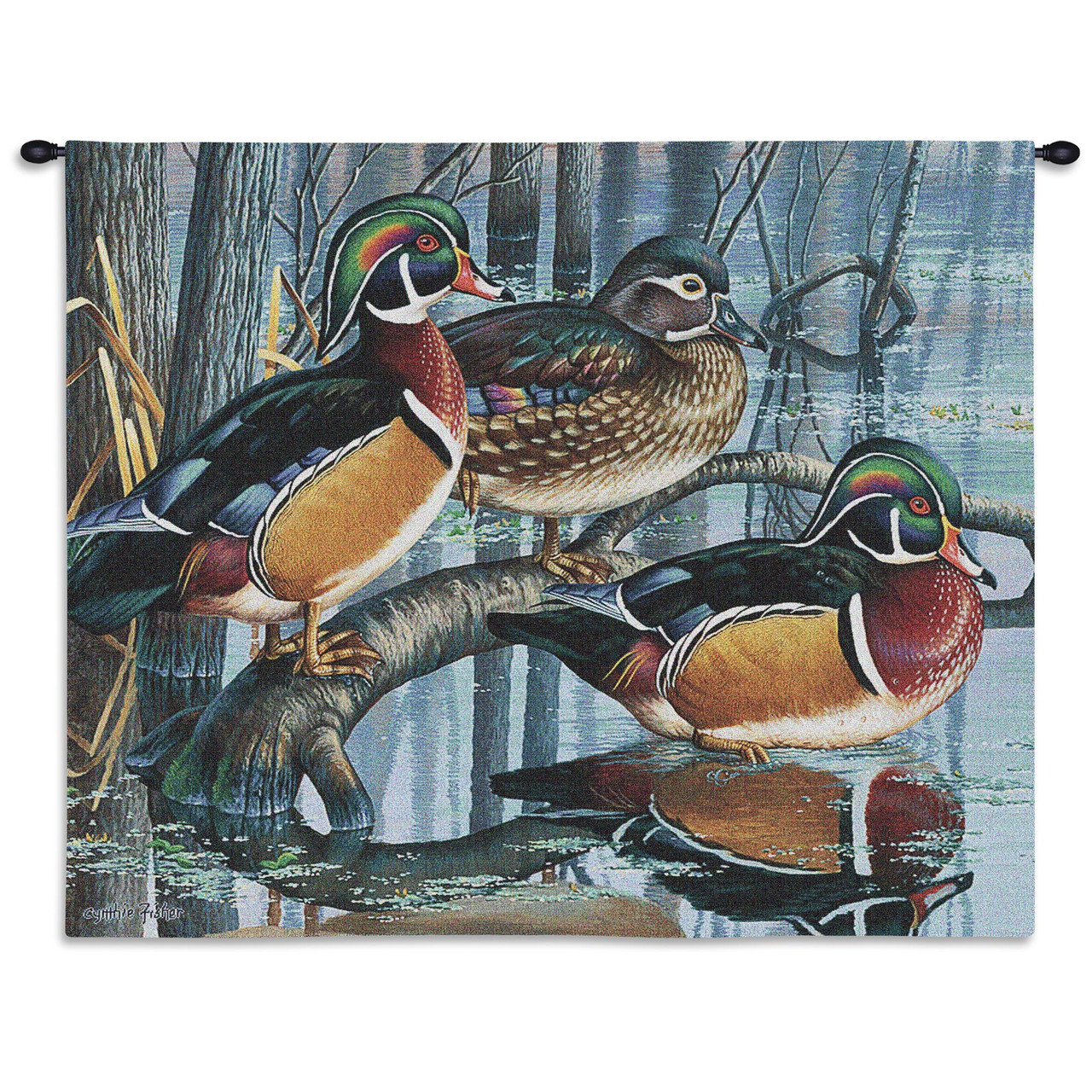 Backwater Woodies Wood Duck by Cynthie Fisher Woven Tapestry Wall Art