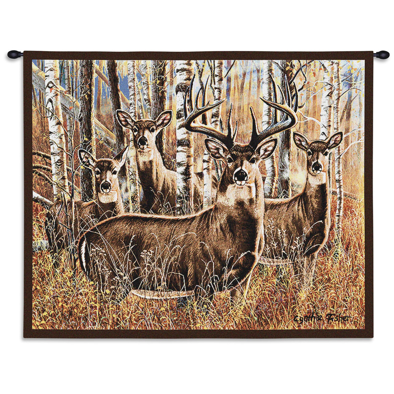 Sudden Encounter Woven Tapestry Wall Art Hanging Camouflaged Deer