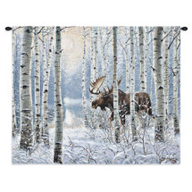 On the Move | Woven Tapestry Wall Art Hanging | Moose in Snowy Birch Landscape Rustic Cabin Lodge Decor | Cotton | Made in the USA | Size 34x26 Wall Tapestry