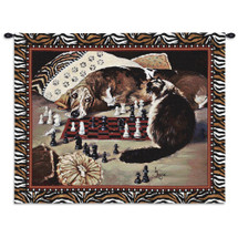 Your Move | Woven Tapestry Wall Art Hanging | Whimsical Dog vs Cat Chess Match | 100% Cotton USA Size 34x26 Wall Tapestry