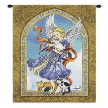 Guardian Angel and Cats by Lugrid | Woven Tapestry Wall Art Hanging | Bold Spiritual Protector with Cuddly Cats | 100% Cotton USA Size 34x26 Wall Tapestry