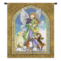 Angel and Dogs | Woven Tapestry Wall Art Hanging | Delightful Dog Gathering Inspirational Art | 100% Cotton USA Size 34x26 Wall Tapestry