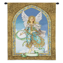 Mint Guardian Angel by Lugrid | Woven Tapestry Wall Art Hanging | Heavenly Protective Figure with Lovely Flowers | 100% Cotton USA Size 34x26 Wall Tapestry