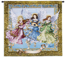 Angelic Trio by Lugrid | Woven Tapestry Wall Art Hanging | Heavenly Spirit Musical Scene | 100% Cotton USA Size 26x24 Wall Tapestry