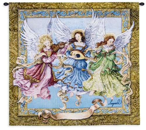 Angelic Trio by Lugrid | Woven Tapestry Wall Art Hanging | Heavenly Spirit Musical Scene | 100% Cotton USA Size 26x24 Wall Tapestry
