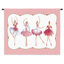 Four Ballerinas | Woven Tapestry Wall Art Hanging | Whimsical Pointillist Pink Dancers | 100% Cotton USA Size 34x26 Wall Tapestry