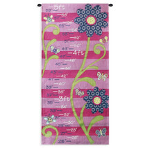 Growth Chart Pink | Woven Tapestry Wall Art Hanging | Flowers with Butterflies and Bees Height Marker | 100% Cotton USA Size 35x17 Wall Tapestry
