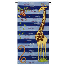 Growth Chart Blue | Woven Tapestry Wall Art Hanging | Jungle Animal Themed Height Marker | 100% Cotton USA Size 35x17 Wall Tapestry