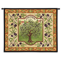 L'Olivier | Woven Tapestry Wall Art Hanging | French Olive Tree with Elaborate Border | 100% Cotton USA Size 34x26 Wall Tapestry