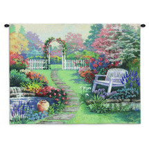 Loved One without Words | Woven Tapestry Wall Art Hanging | Lovely Colorful Garden Path with Flowers | 100% Cotton USA Size 34x26 Wall Tapestry