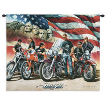 Sturgis | Woven Tapestry Wall Art Hanging | South Dakota Motorcycle Rally on Mount Rushmore and American Flag | 100% Cotton USA Size 34x26 Wall Tapestry