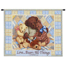 Love Bears | Woven Tapestry Wall Art Hanging | Cute Cuddly Stuffed Animals with Bible Quote | 100% Cotton USA Size 34x26 Wall Tapestry