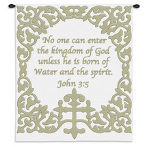 Baby Cross with Scripture | Woven Tapestry Wall Art Hanging | Religious Biblical Scripture with Weaving Floral Pattern | 100% Cotton USA Size 34x26 Wall Tapestry