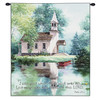 Lakeside Scripture by Jack Sorenson | Woven Tapestry Wall Art Hanging | Serene Lakeside Church with Inspirational Biblical Quote | 100% Cotton USA Size 34x26 Wall Tapestry