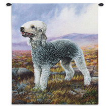 Bedlington Terrier by Robert May | Woven Tapestry Wall Art Hanging | Posing Dog in Dreamy Field Oil Painting | 100% Cotton USA Size 34x26 Wall Tapestry