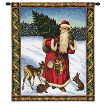 Father Christmas Red | Woven Tapestry Wall Art Hanging | Santa on Snowy Field Festive Holiday Decor | 100% Cotton USA Size 34x26 Wall Tapestry