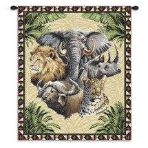 Big Five | Woven Tapestry Wall Art Hanging | African Savannah Wildlife Portrait | 100% Cotton USA Size 34x26 Wall Tapestry